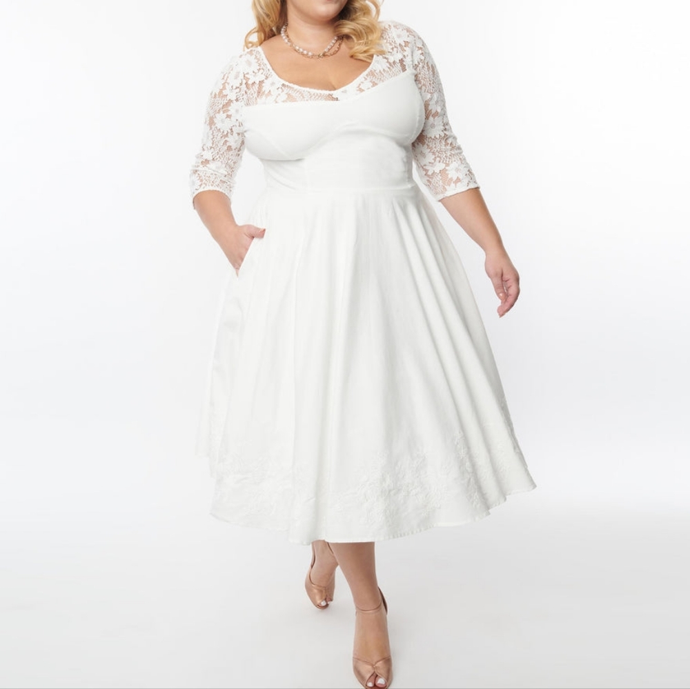 NEW Timeless London cotton vintage style Ivory Lace Midi Swing Dresss